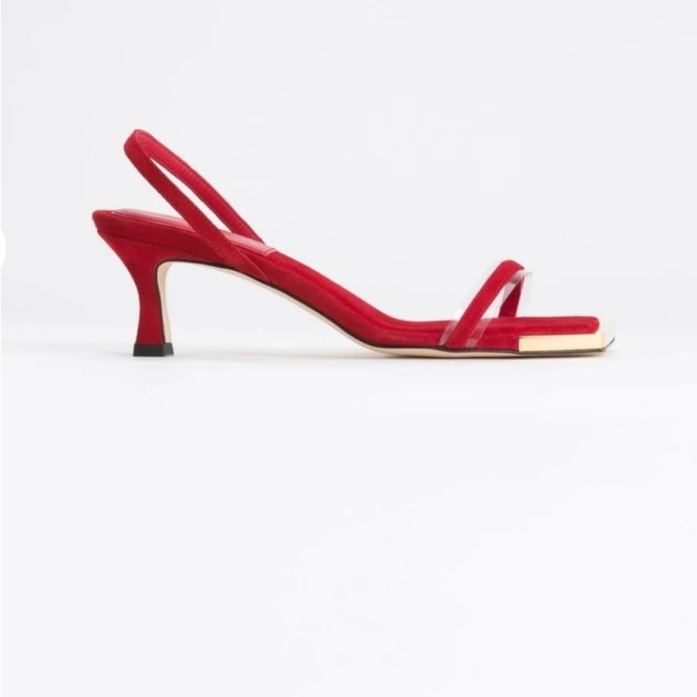 Good American Red Suede Standout Square Toe Slingback Heels - Picture 2 of 7